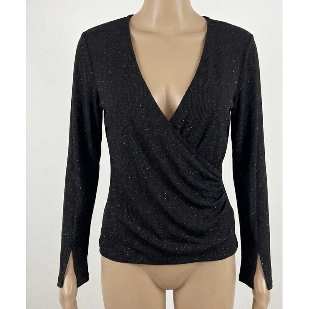 JR Nites Silver Glitter Faux Wrap Top Celestial Dark Romance Blouse Size 12